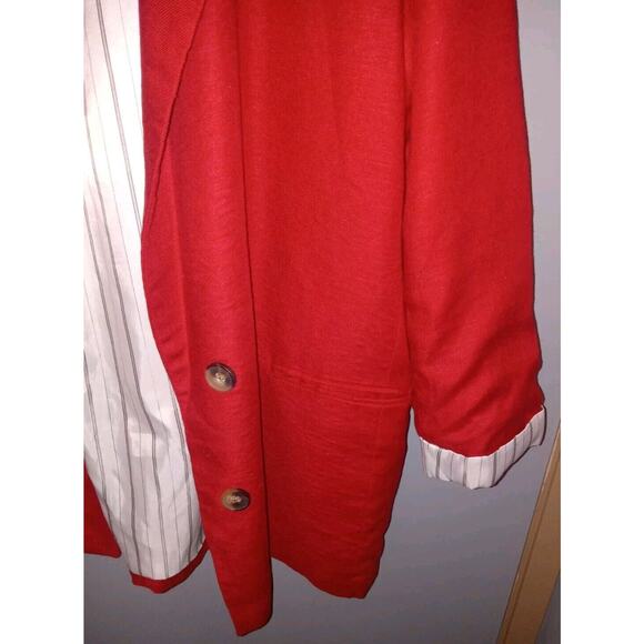 Jules Leopold Womens Red Linen Blazer L Contrast Cuff & Lining Corpcore Academia - Picture 2 of 5